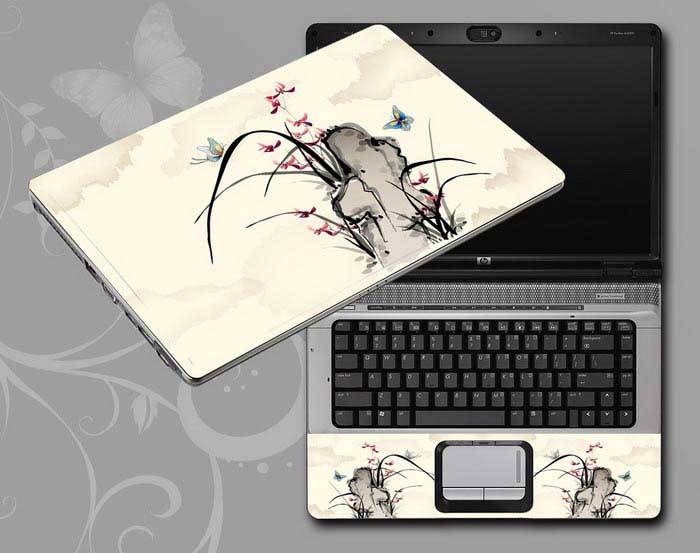 decal Skin for LENOVO ideapad 320 17AST Chinese ink painting Mountains, grass, butterflies. laptop skin