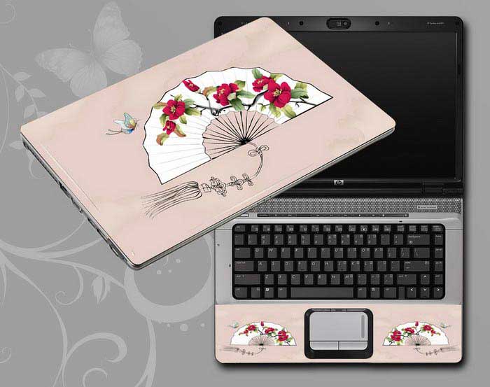 decal Skin for SAMSUNG Series 3 NP355E7C-S04NL Chinese ink painting Paper fan, butterfly, flower floral laptop skin