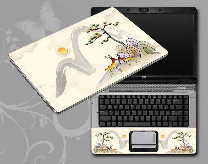 decal Skin for LENOVO ideapad 320 17AST Chinese ink painting mountain, fawn, pine tree laptop skin