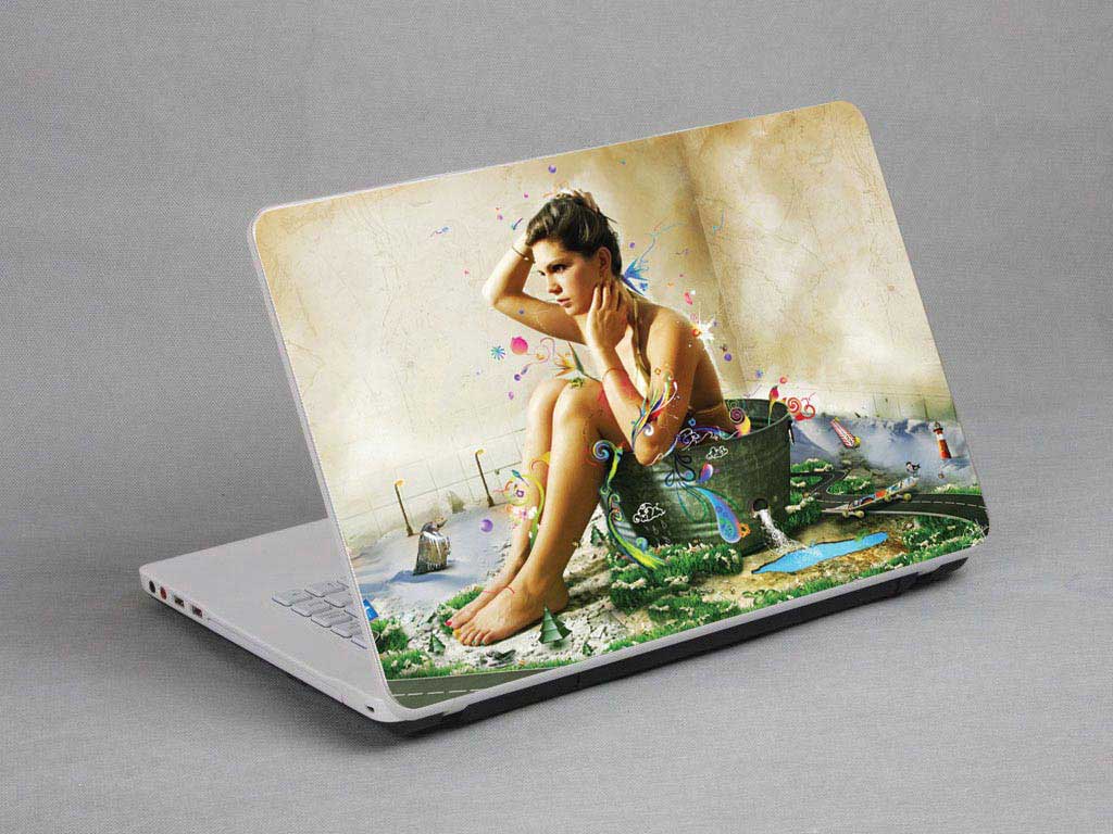 decal Skin for SAMSUNG Chromebook 2 XE503C12-K01CA oil painting, the girl sitting in the basket laptop skin