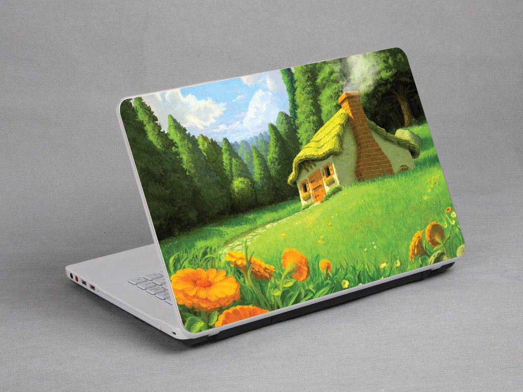 decal Skin for MSI GS70 6QE STEALTH PRO Houses in the woods, flowers floral laptop skin