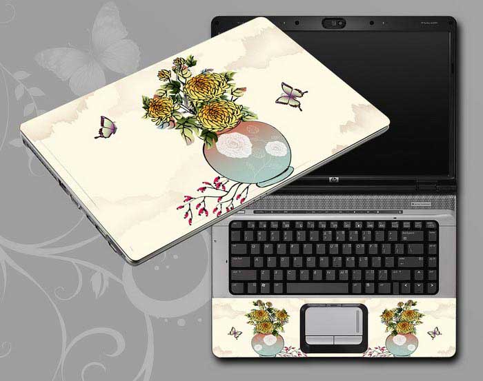 decal Skin for DELL G7 15 7588 Chinese ink painting Chrysanthemums in vases, butterflies laptop skin