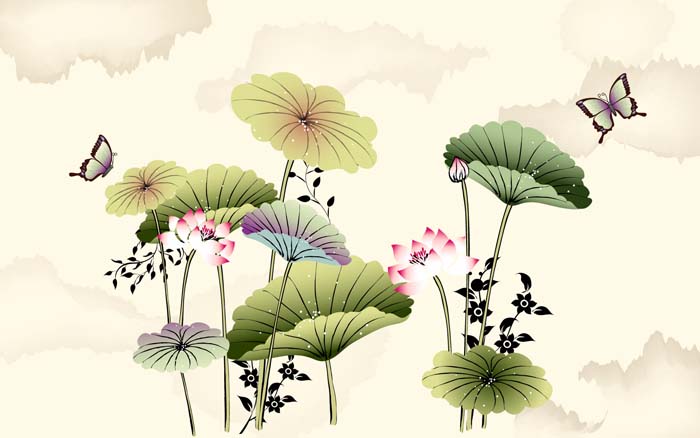 Chinese ink painting Lotus leaves, lotus flowers, butterfly floral Mouse pad for GATEWAY LT41P09u 