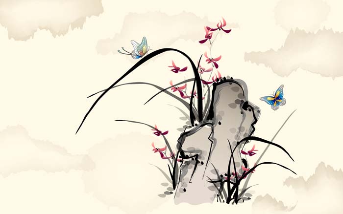 Chinese ink painting Mountains, grass, butterflies. Mouse pad for TOSHIBA Satellite L840-BT3N22 