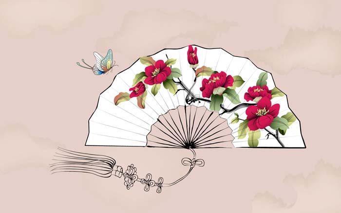 Chinese ink painting Paper fan, butterfly, flower floral Mouse pad for TOSHIBA Satellite L840-BT3N22 