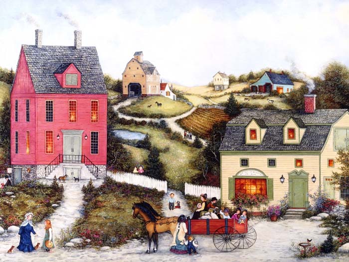 Oil painting, town, village Mouse pad for ASUS K53E-DH31 
