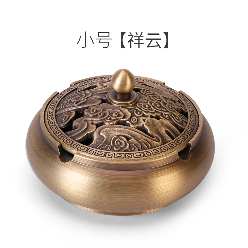 Traditional art carvings Antique court style Pure copper Golden Cigar Ashtray 9x6.1x7.17cm