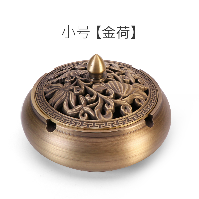 Traditional art carvings Antique court style Pure copper Golden Cigar Ashtray 9x6.1x7.9cm