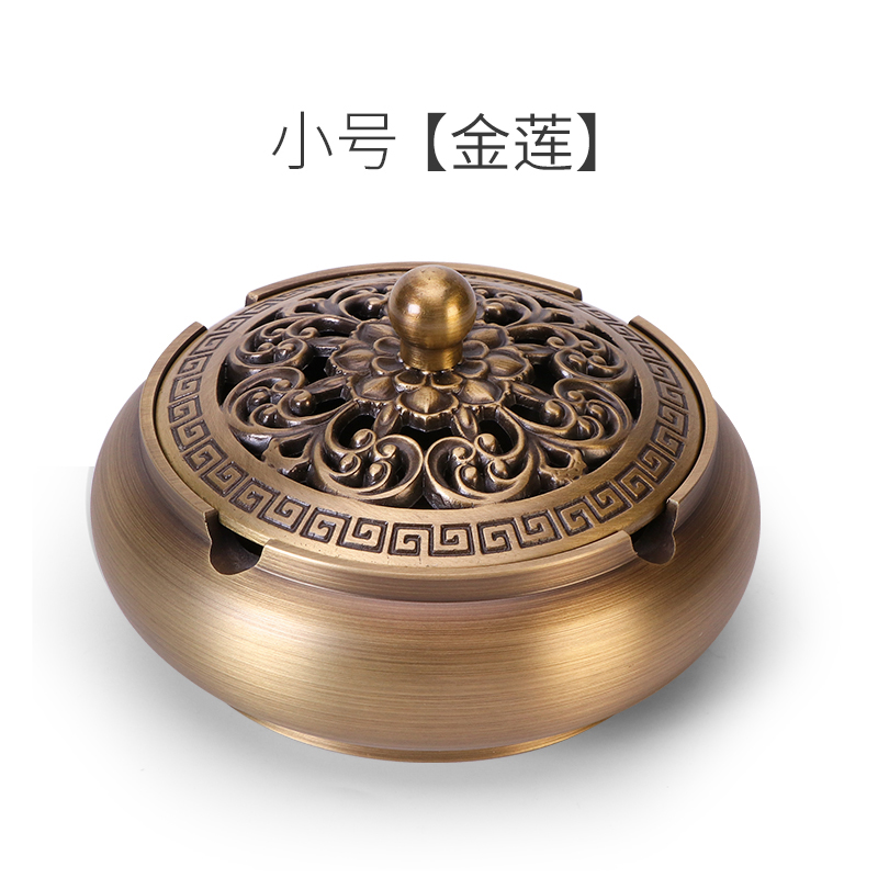 Traditional art carvings Antique court style Pure copper Golden Cigar Ashtray 9x6.1x7.11cm