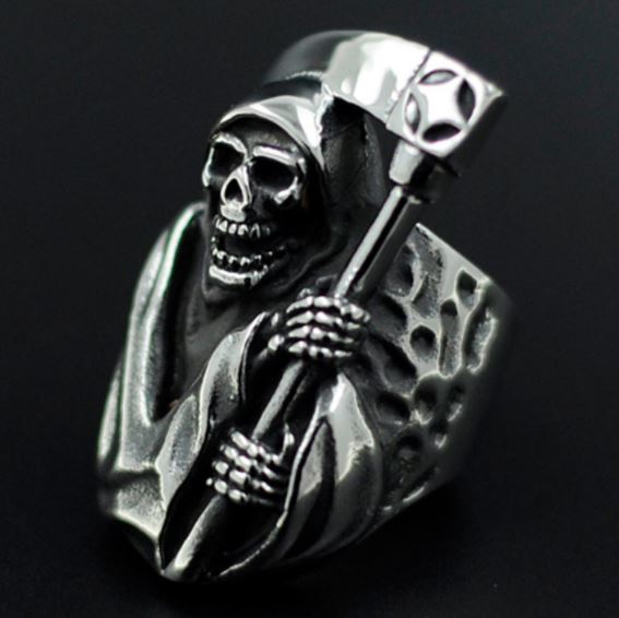Vintage Reaper Sickle skull head stainless steel ring