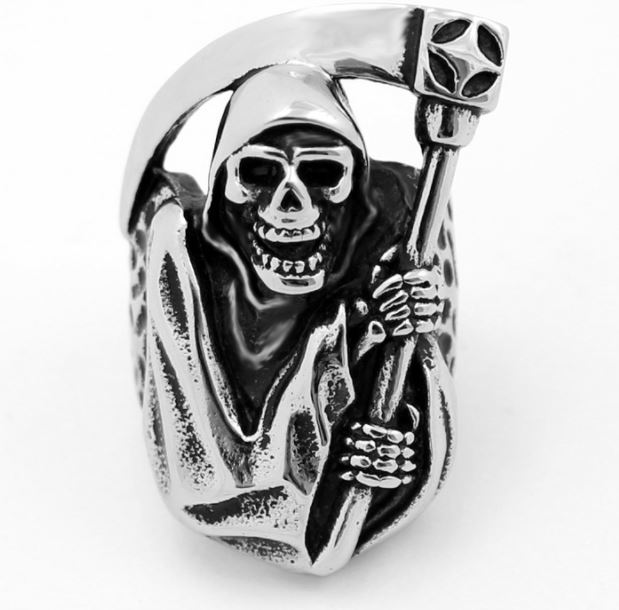 Vintage Reaper Sickle skull head stainless steel ring