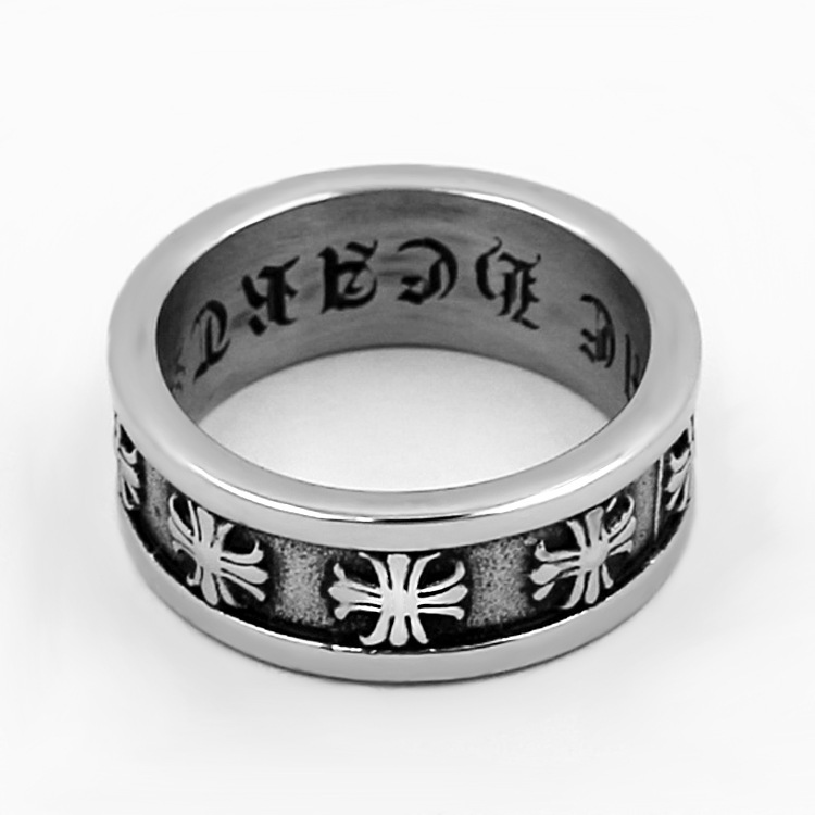 back-to-the-ancients ideology Crow lettering Cross pattern Titanium Steel Ring