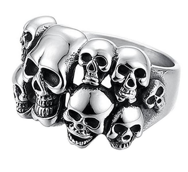Double row personality skull head Stainless steel ring