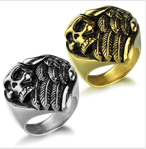 316L Stainless steel Six-piece feather skull ring