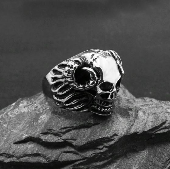 316L Stainless steel sheep horn skull ring