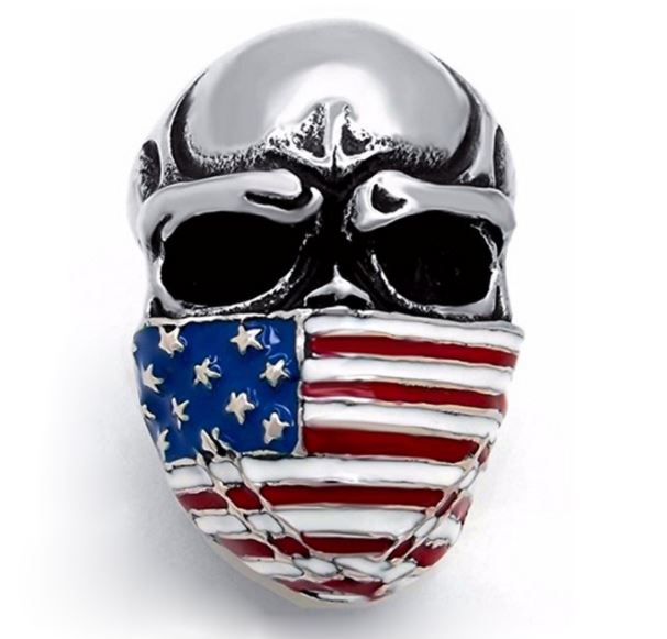 American Flag Mask Skull head stainless steel ring