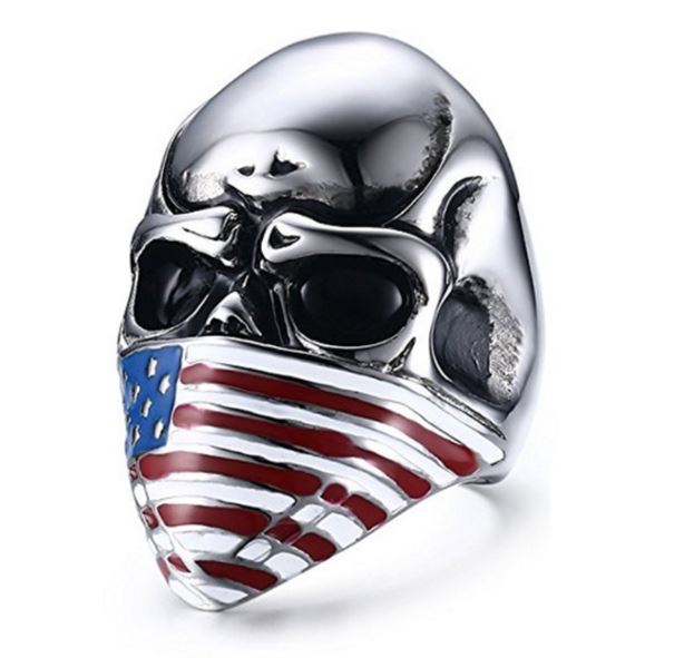 American Flag Mask Skull head stainless steel ring
