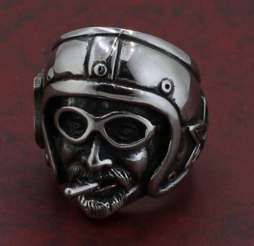316L Stainless steel retro man head baseball cap Uncle Ring