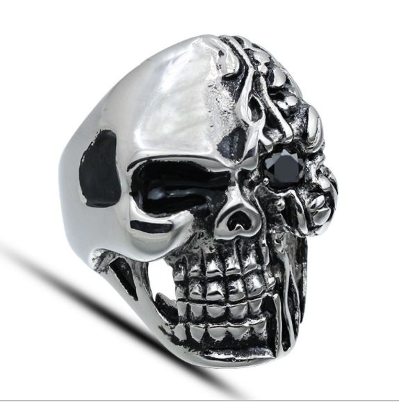 316L stainless steel half face skull ring