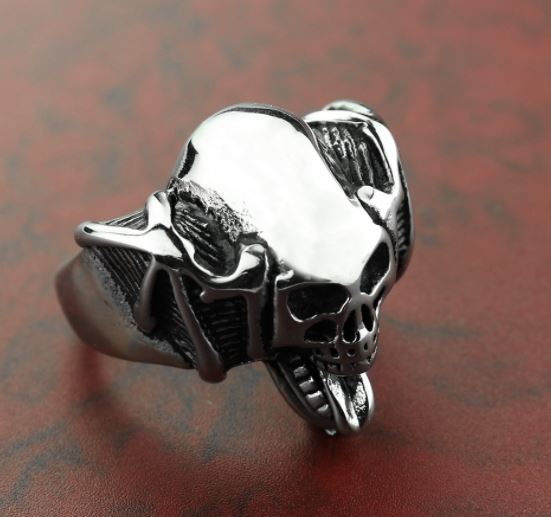 316L stainless steel cute big ear skull ring