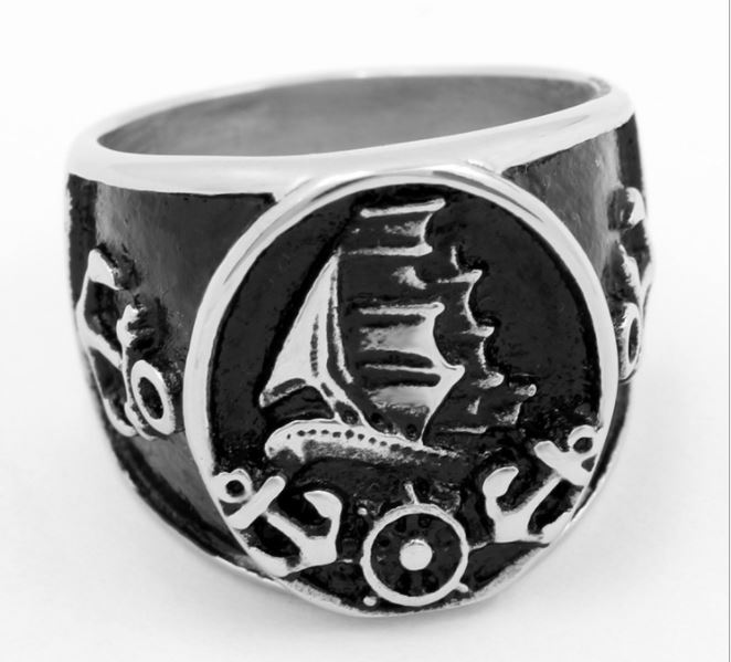 Europe and the United States fashion domineering ship sailing anchor Titanium steel ring men personality retro Punk ring jewelry