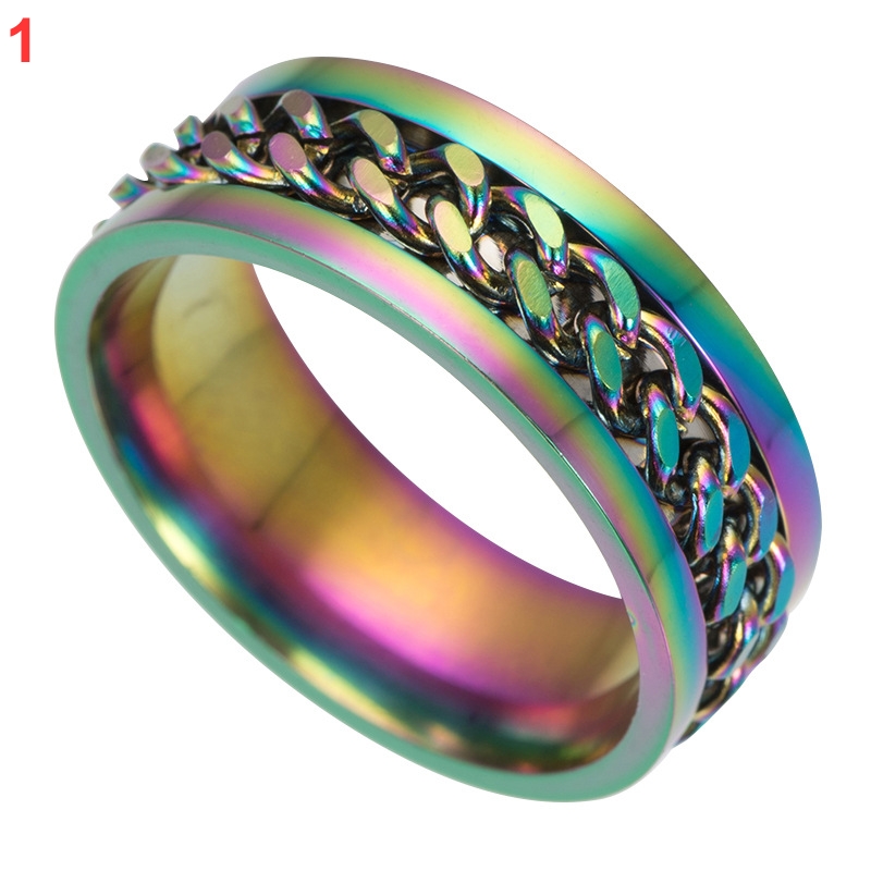 Personality Fashion men and women Titanium Steel chain turning ring 6-12 Size