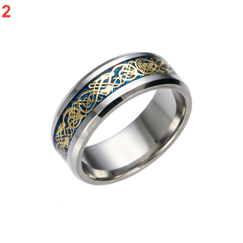 Men and women fashion titanium steel jewelry dragon pattern ring inlaid silver gold dragon piece stainless steel ring