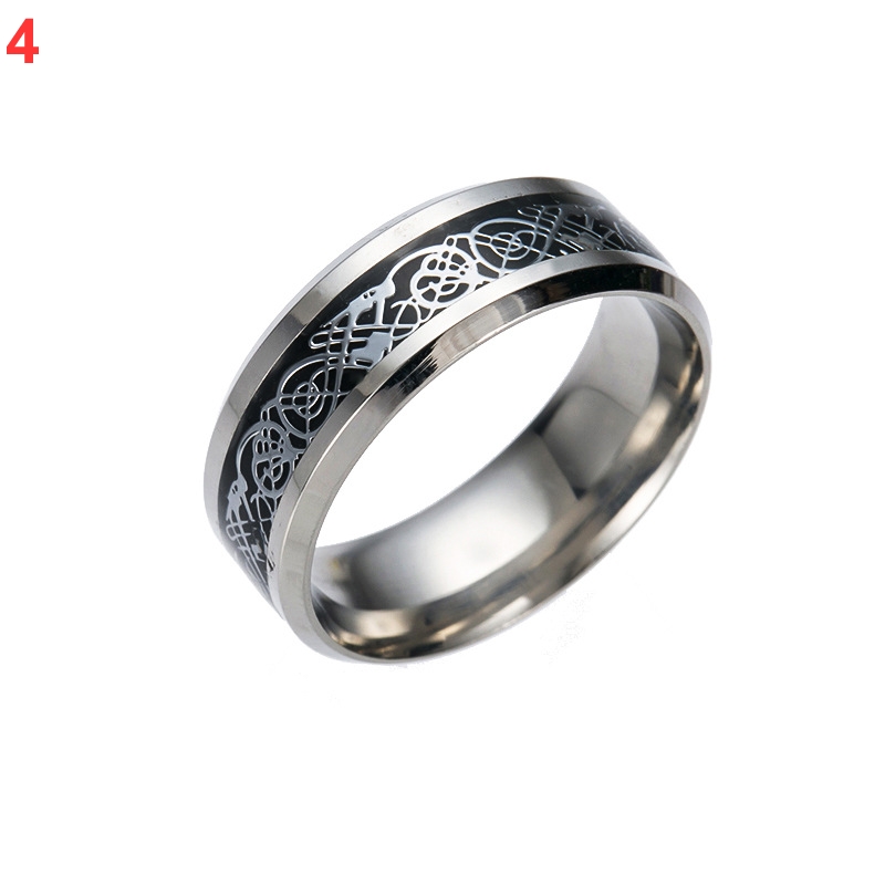 Men and women fashion titanium steel jewelry dragon pattern ring inlaid silver gold dragon piece stainless steel ring