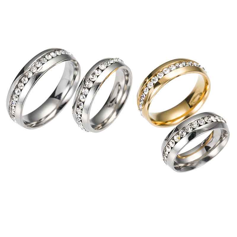 Personalized fashion single row with diamond ring refers to stainless steel inlaid diamond high-grade ring gold plated diamond ring