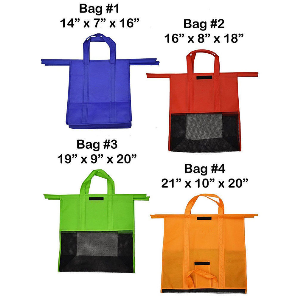 Reusable Shopping Bags Eco Foldable Trolley Tote Grocery Cart Storage - Set of 4