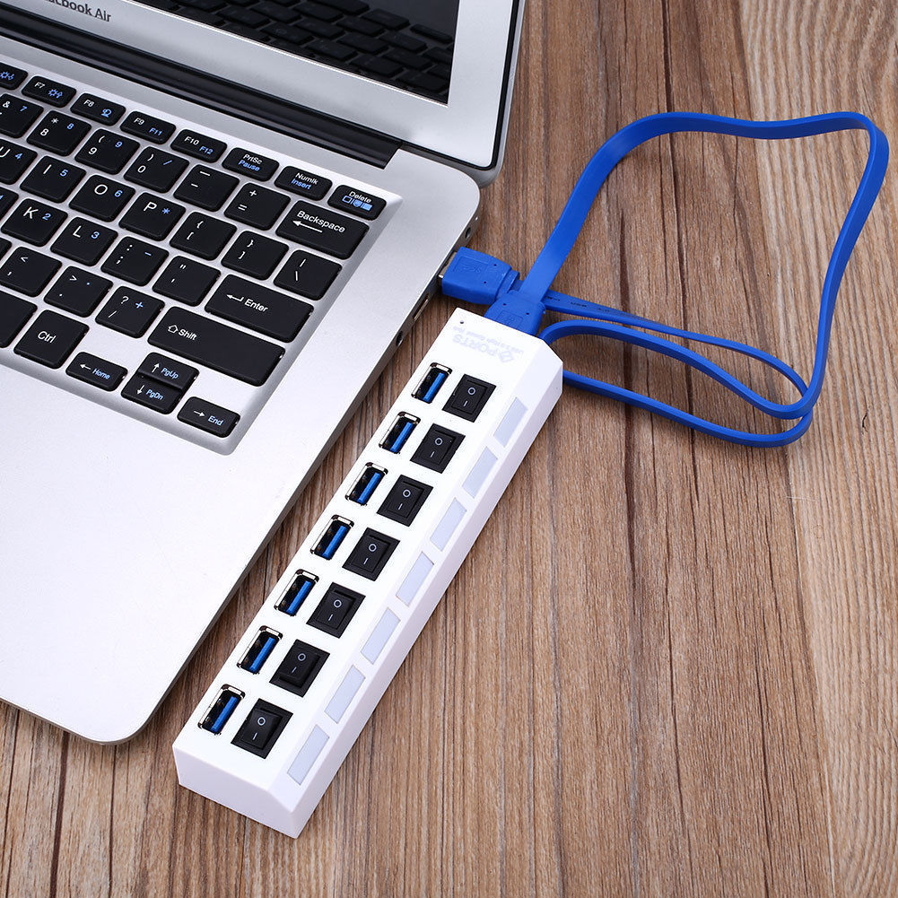 7-Port USB 3.0 Multi Charger Hub + High Speed ON/OFF Switch For PC Windows Mac