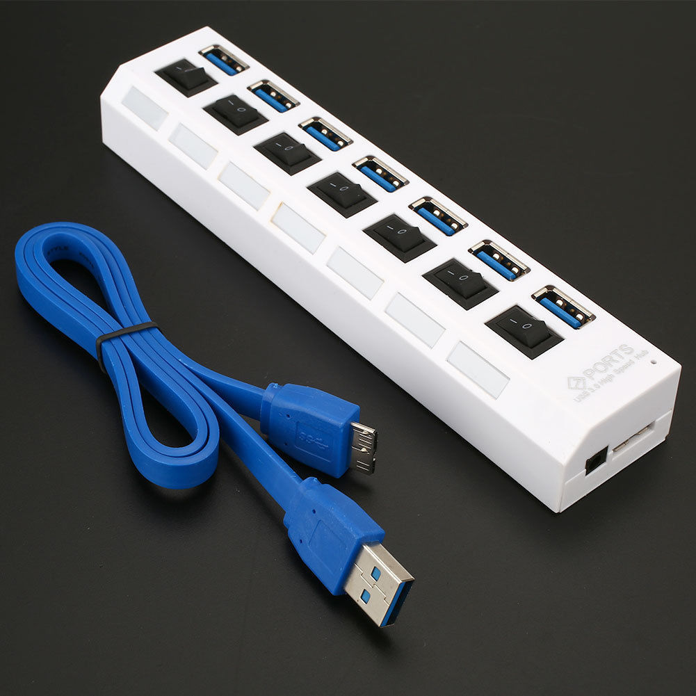 7-Port USB 3.0 Multi Charger Hub + High Speed ON/OFF Switch For PC Windows Mac