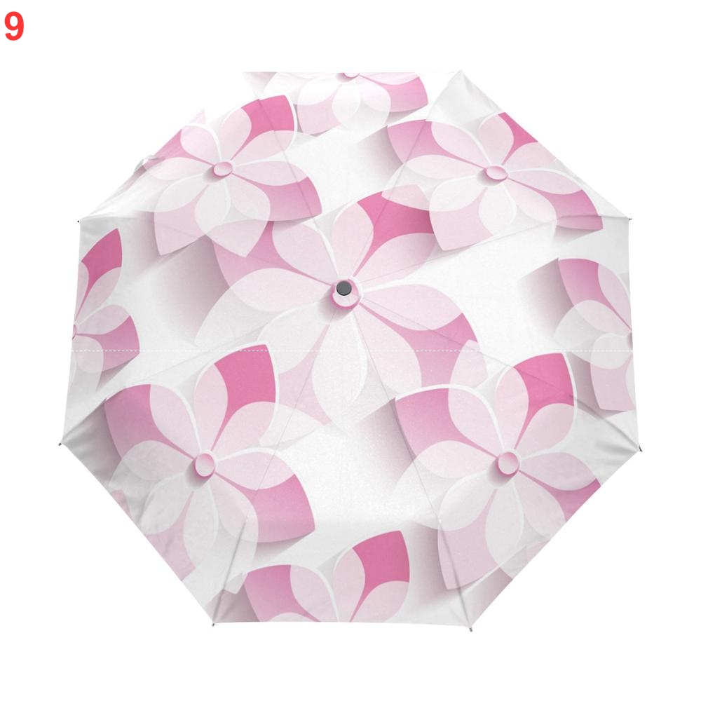 Outdoor Travel Anti UV Full Automatic White 3d printing flower Umbrella 3 Folding Umbrella Rain Women girl