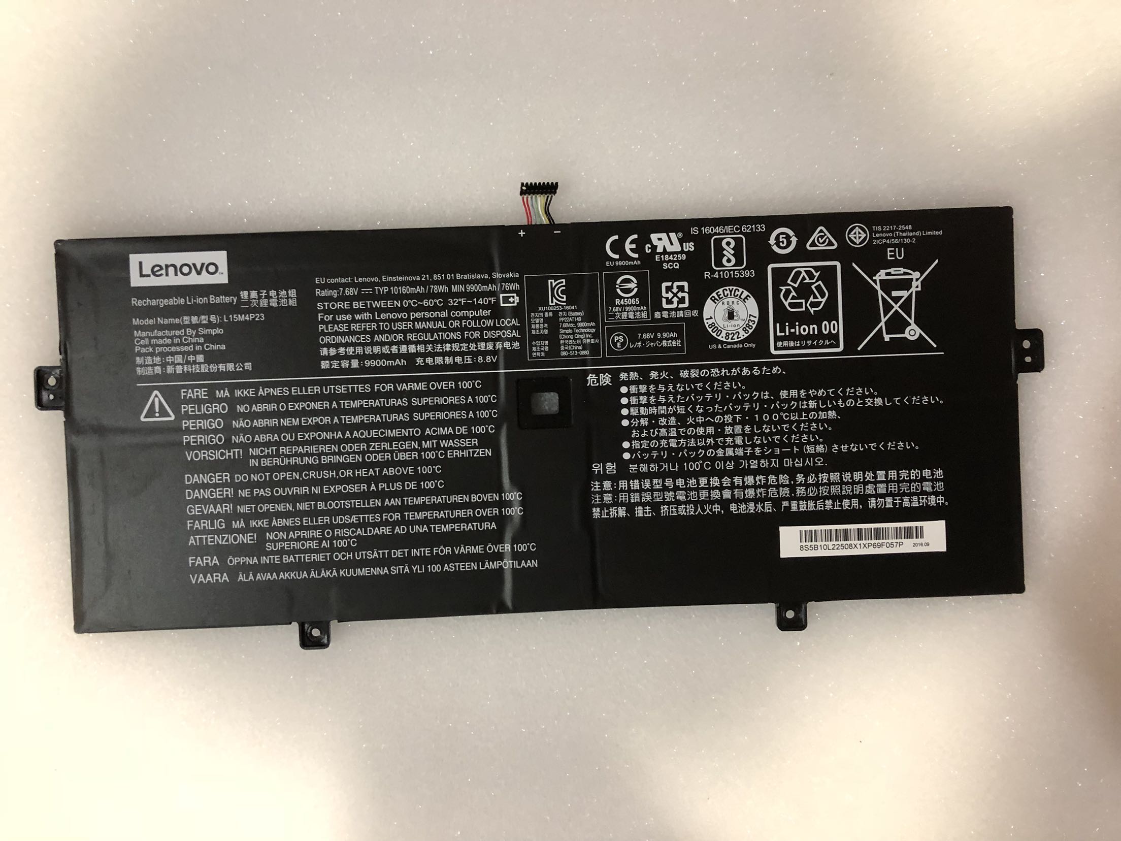L15C4P22 Battery For Lenovo Yoga 910 / YOGA 5 Pro Series 7.7V 76Wh