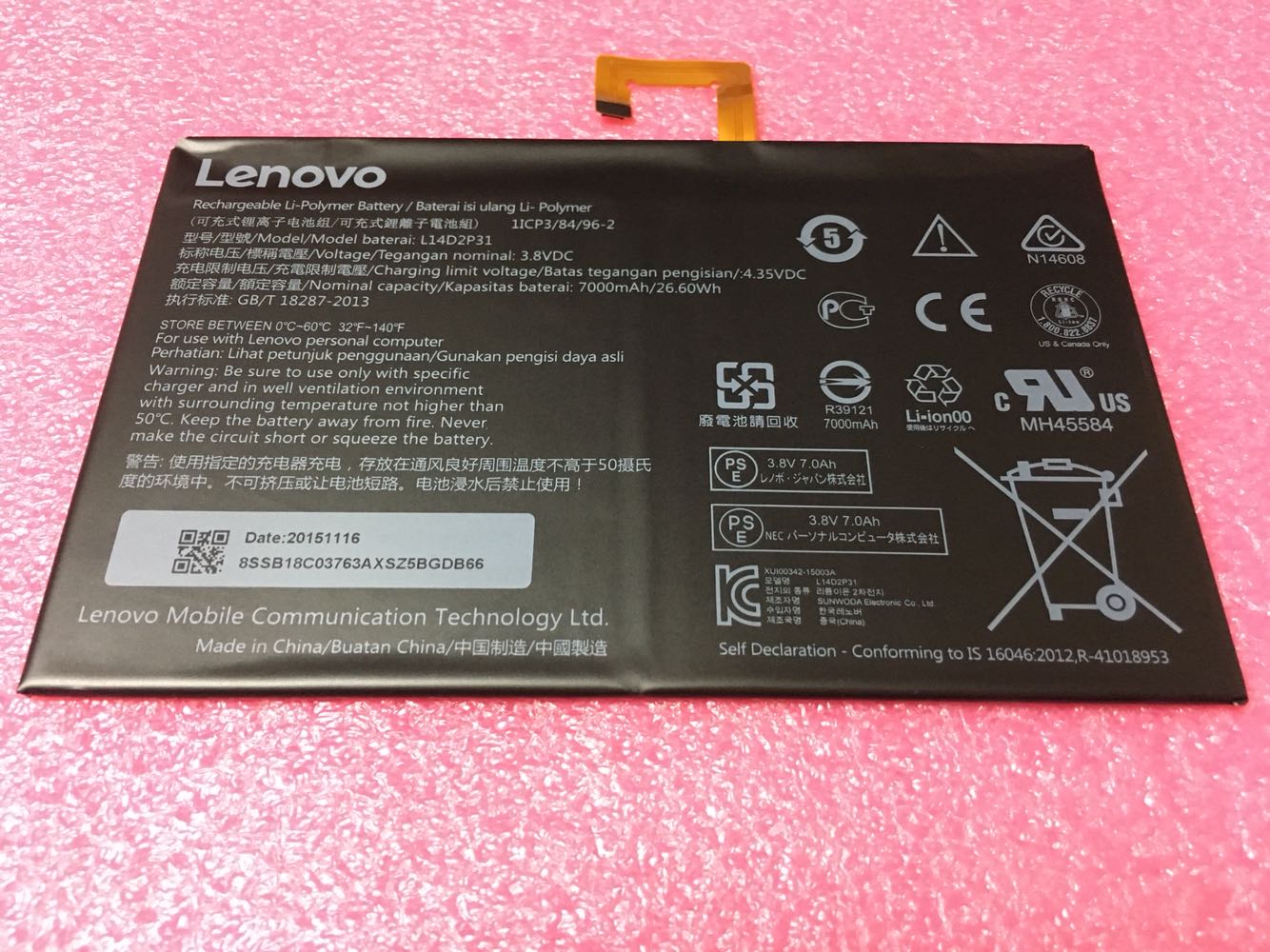 Genuine Replace Lenovo L14D2P31 Battery For Tab 2 X30F X30M A10-70F 3.8V 7.0Ah