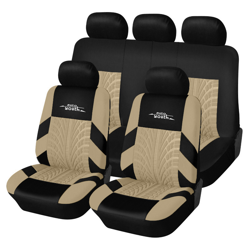 Embroidery Car Seat Covers Set Universal Fit Most Cars Covers with Tire Track Detail Styling Car Seat Protector