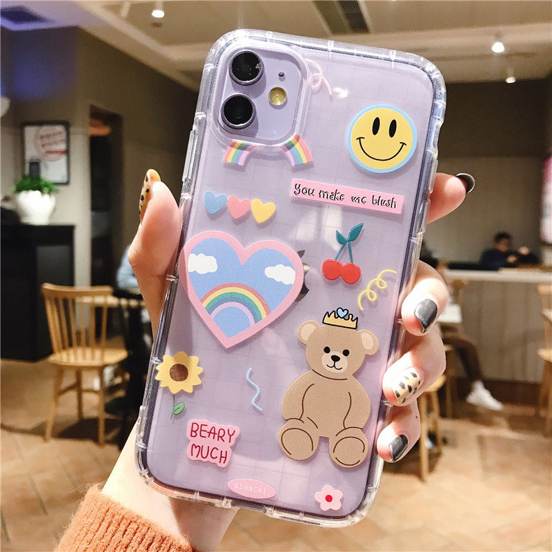 Mobile cell phone case cover for APPLE iPhone 12 Pro Max Cartoon Bear Soft TPU Cute Letters Clear Back Cover Coque 