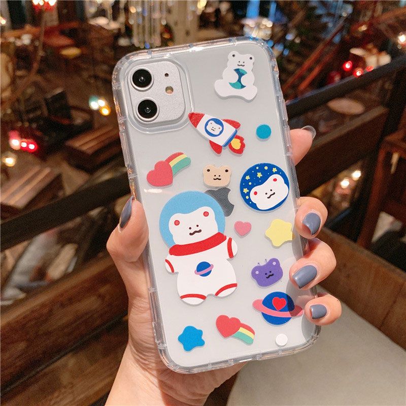 Mobile cell phone case cover for APPLE iPhone 12 Mini Cartoon Bear Soft TPU Cute Letters Clear Back Cover Coque 