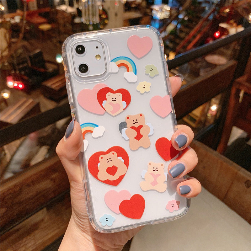 Mobile cell phone case cover for APPLE iPhone 12 Pro Max Cartoon Bear Soft TPU Cute Letters Clear Back Cover Coque 