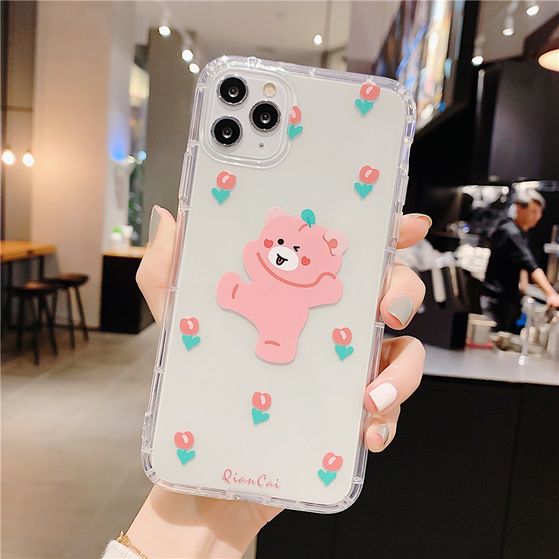 Mobile cell phone case cover for APPLE iPhone 12 Pro Cartoon Bear Soft TPU Cute Letters Clear Back Cover Coque 