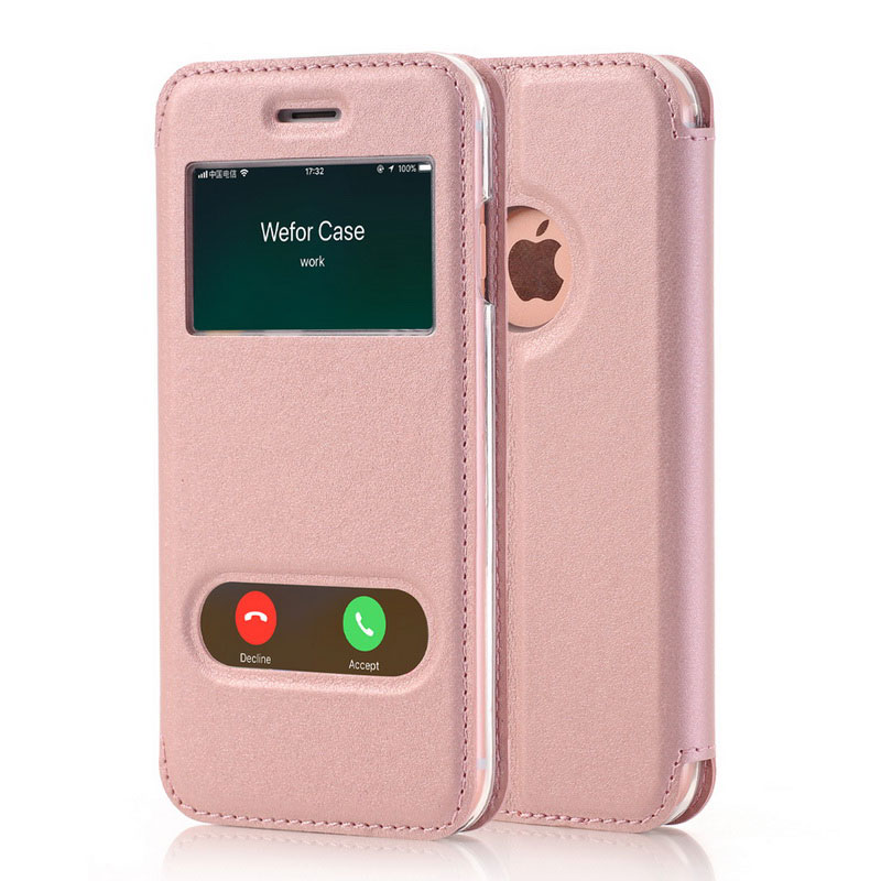 Luxury PU Leather Flip Phone Cases for iPhone 7 8 Plus  Window View Stand Magnet Closure Case