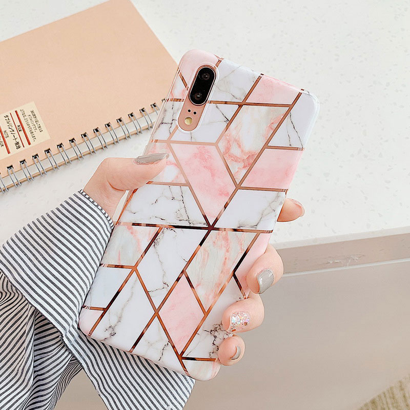 Mobile cell phone case cover for HUAWEI P20 Electroplate Geometric Marble Anti-Shock Soft Back  
