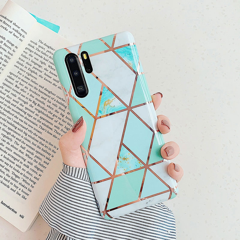 Mobile cell phone case cover for HUAWEI P30 Lite Electroplate Geometric Marble Anti-Shock Soft Back  
