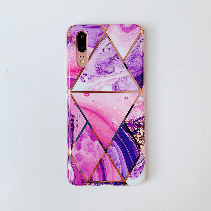 Mobile cell phone case cover for HUAWEI P20 Electroplate Geometric Marble Anti-Shock Soft Back  