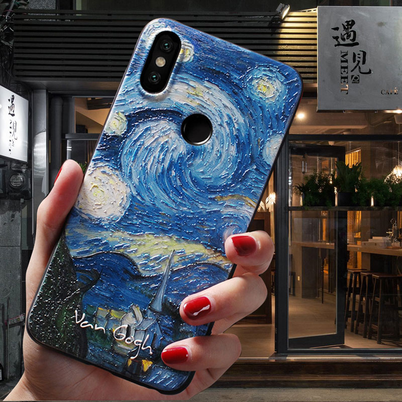 Mobile cell phone case cover for XIAOMI Mi 9 Van Gogh Starry sky Embossed Silicone Cover 