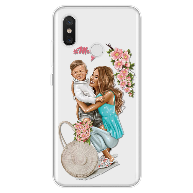 Mobile cell phone case cover for XIAOMI Redmi 6 Pro Black Brown Hair Baby boy,Girl and Mom mother day Case xiaomi phone case cover 