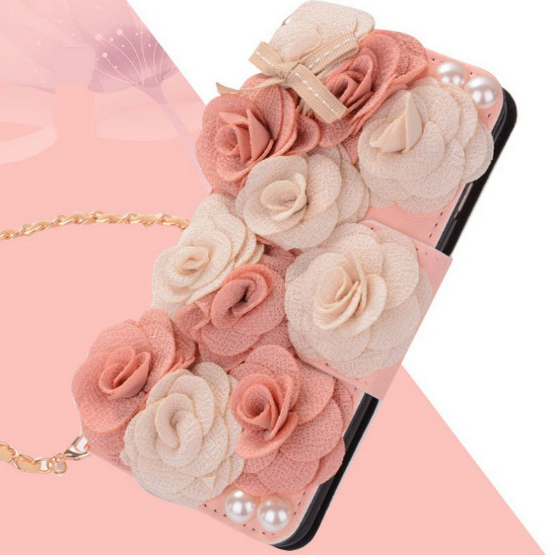 For iPhone X 6 6S 6S plus 7 7 Plus 8 8 Plus Flower Handbag Wristlet Leather Flip Wallet Case Cover