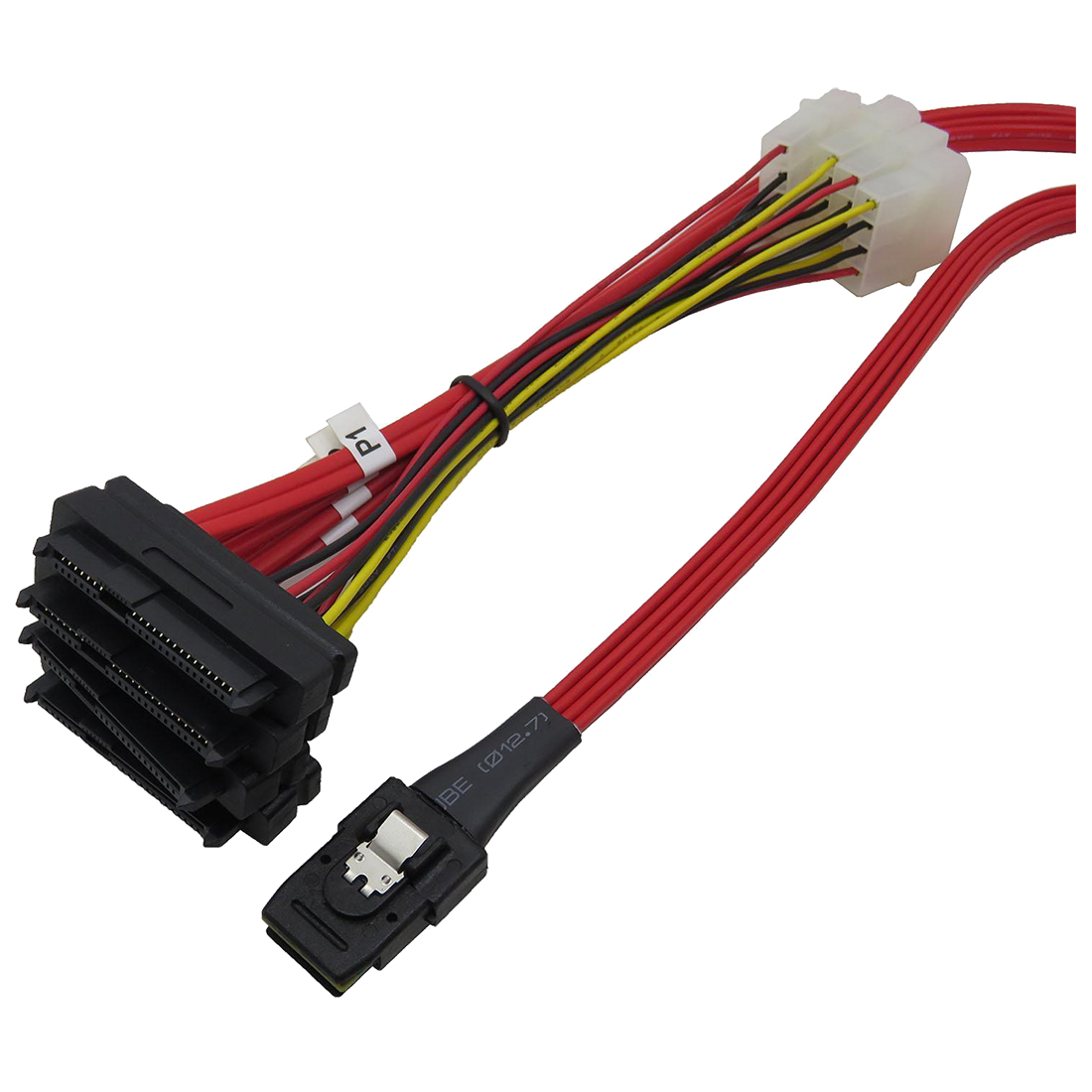 Mini SAS 36P SFF8087 to 4 X SFF 8482 29P SAS with Power Red Cable 1M
