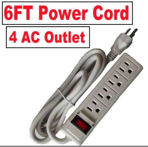 4 AC Outlet 6ft AWG US Power Cord Strip Electrical Wall Type Plug Socket Surge