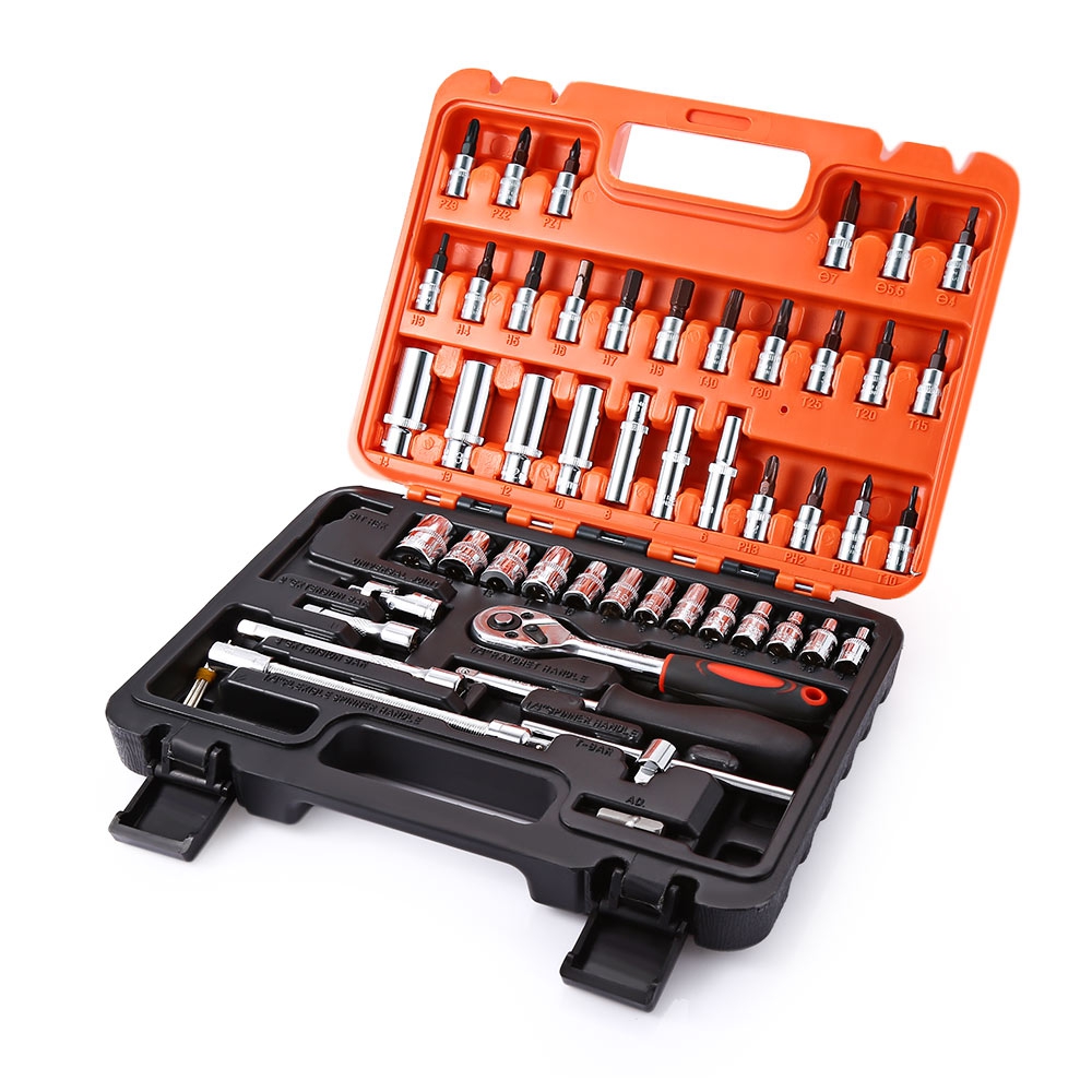 53pcs Automobile Motorcycle Car Repair Tool Box Precision Ratchet Wrench Set Sleeve Universal Joint Hardware Tool Kit For Car